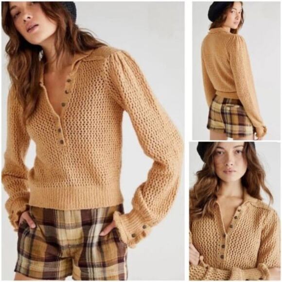 Free People Care FP Snowdrift Pullover Knit Sweater in Camel Heather Size XS - Picture 7 of 7